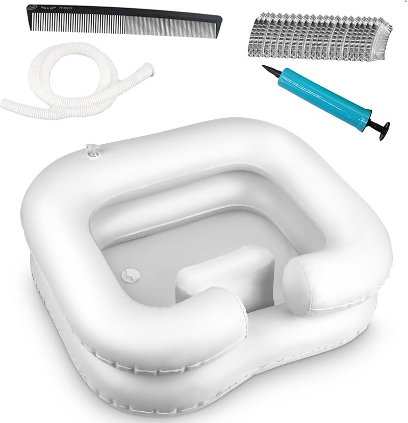 Samlomi Inflatable Shampoo Basin White - Portable Hair Washing Bowl/Tub for Bedridden, Disabled,Injured, Elderly, Hair Washtub for Dreadlocks and at Home Sink Washing - Image 1